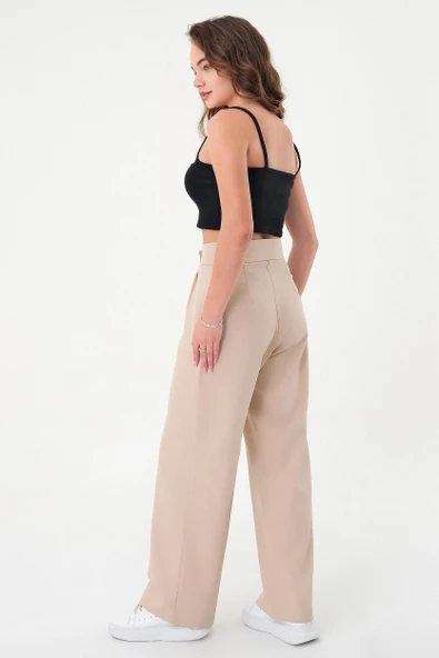 Kadın Taş Yüksek Bel Cırtlı Palazzo Pantolon - 5