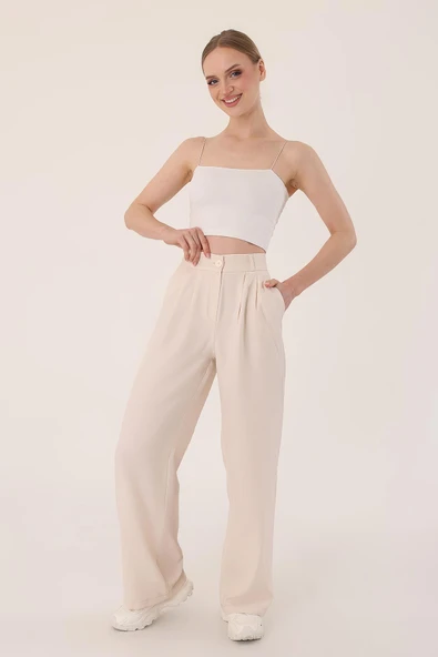 Kadın Taş Yüksek Bel Keten Palazzo Pantolon - 2
