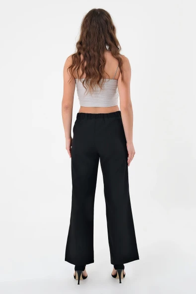 Kadın Siyah Lastikli Palazzo Pantolon - 4