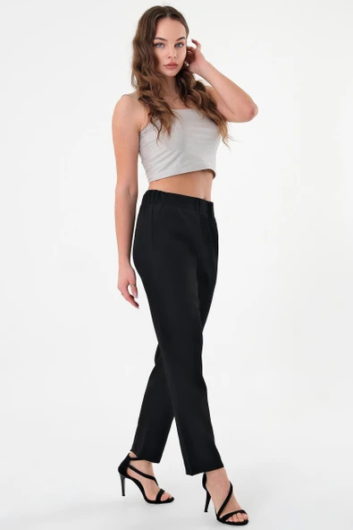 Kadın Siyah Beli Lastikli Dar Kesim Pantolon - 3