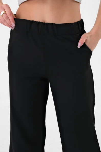 Kadın Siyah Lastikli Palazzo Pantolon - 5