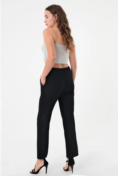 Kadın Siyah Beli Lastikli Dar Kesim Pantolon - 4