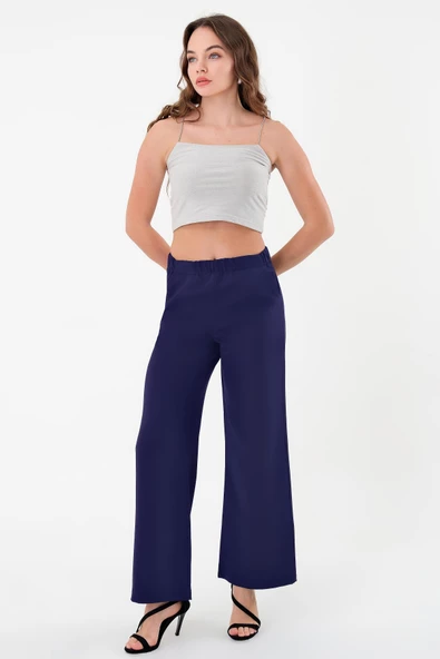 Kadın Lacivert Lastikli Palazzo Pantolon