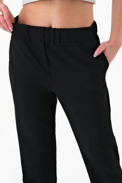 Kadın Siyah Beli Lastikli Dar Kesim Pantolon - 5