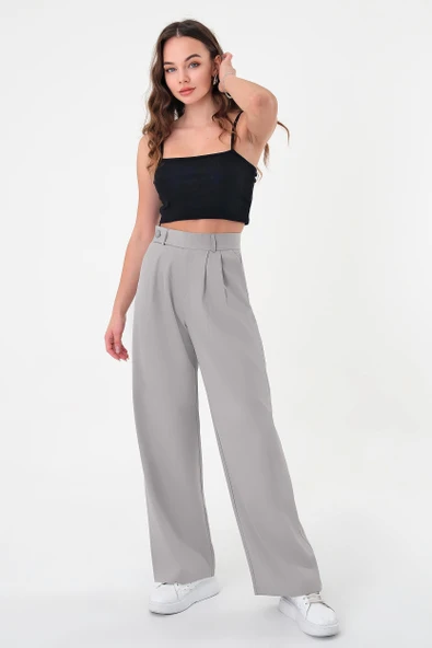 Kadın Gri Smart Palazzo Pantolon - 3