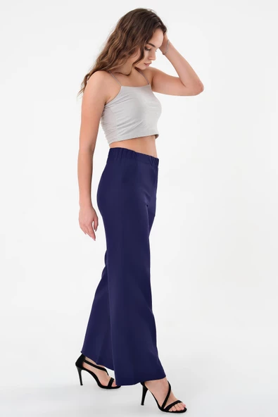 Kadın Lacivert Lastikli Palazzo Pantolon - 2