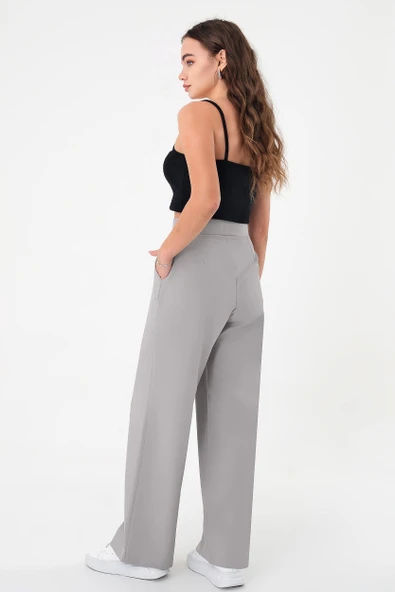 Kadın Gri Smart Palazzo Pantolon - 5