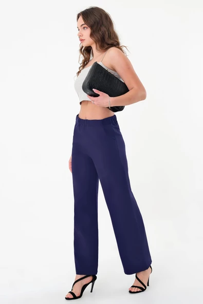 Kadın Lacivert Lastikli Palazzo Pantolon - 4