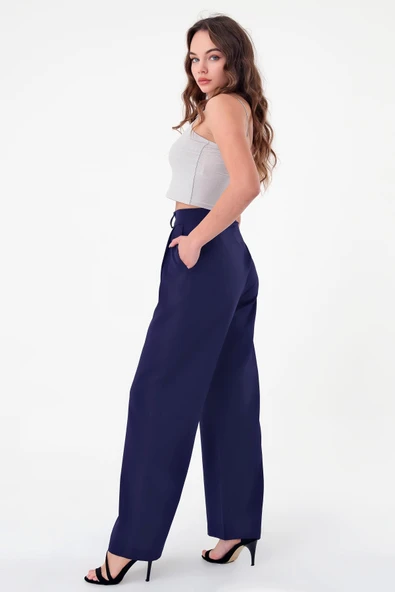 Kadın Lacivert Smart Palazzo Pantolon - 5
