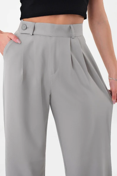 Kadın Gri Smart Palazzo Pantolon - 2