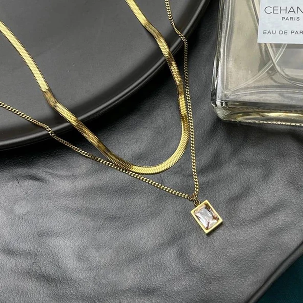 2 lİ Baget Taşlı KolyeSns200803 - Resim 2