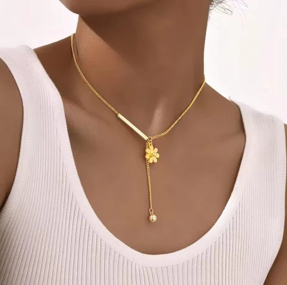 Papatya Gold Çelik Kolye Sns202875