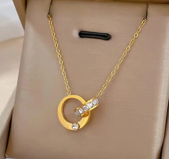 Taşlı Gold paslanmaz kolye Sns202877 ürün görseli 1