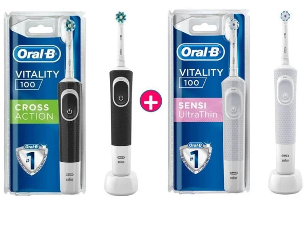 Oral-B D100 Vitality Cross Action Siyah +Sensi  Beyaz Elektrikli Diş Fırçası