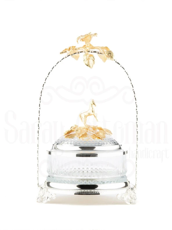 Bakır Stantlı Kapaklı Şekerlik Meyvelik Sunumluk Dekoratif Obje Söz Nişan Çikolatalık Sandra Çizgili Cam Sepet