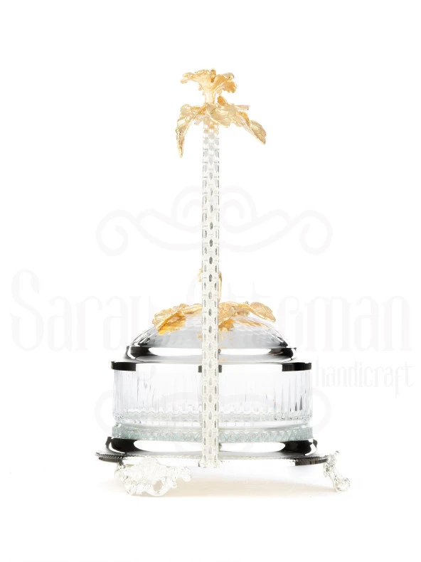 Bakır Stantlı Kapaklı Şekerlik Meyvelik Sunumluk Dekoratif Obje Söz Nişan Çikolatalık Sandra Çizgili Cam Sepet - 6