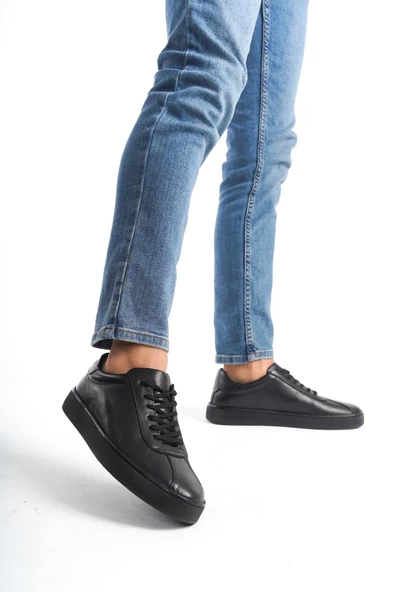 Hakiki Deri Erkek Tek Renk Rahat Taban Günlük Spor Ayakkabı Sneaker - 2