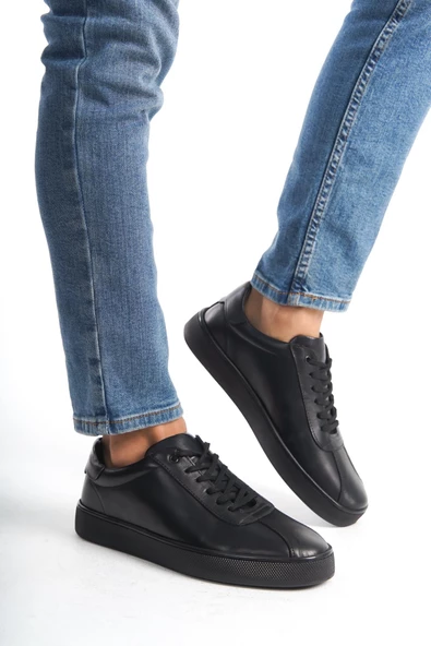 Hakiki Deri Erkek Tek Renk Rahat Taban Günlük Spor Ayakkabı Sneaker - 3