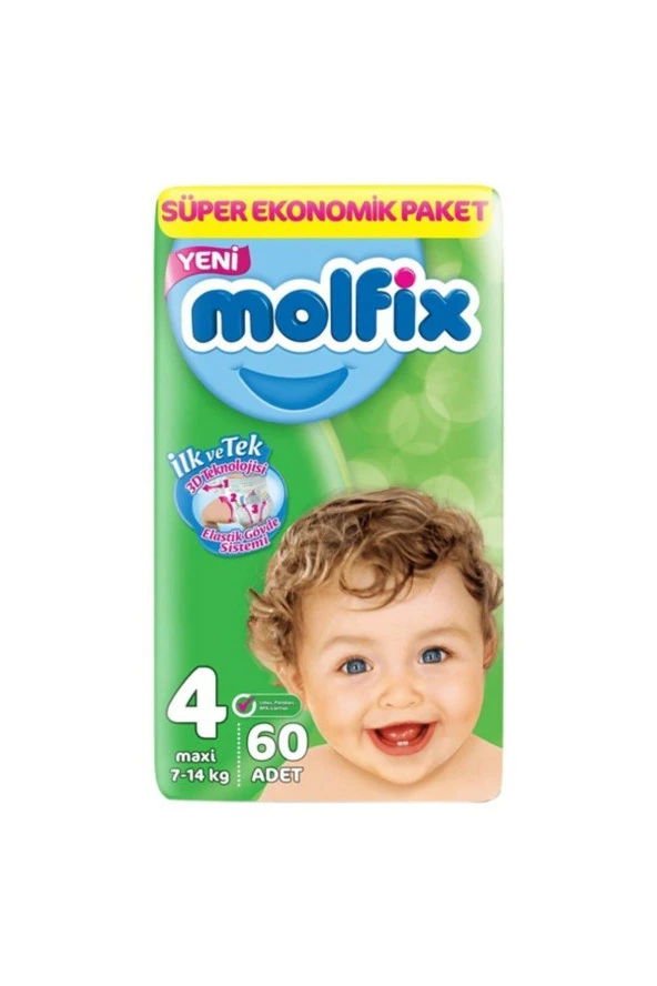 Molfix Bebek Bezi Maxi 4 Numara 7-14 Kg 60lı Fırsa