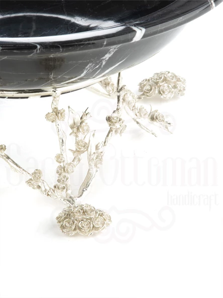 Sunumluk Açık Büfe Dekoratif Obje Aksesuar Güllü Kapaklı Mermer Desen Kase - 9