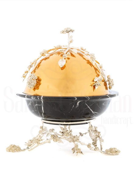 Sunumluk Açık Büfe Dekoratif Obje Aksesuar Güllü Kapaklı Mermer Desen Kase