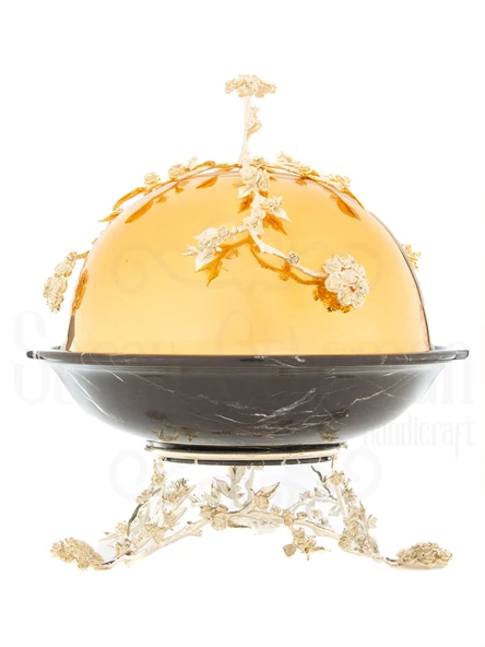 Sunumluk Açık Büfe Dekoratif Obje Aksesuar Güllü Kapaklı Mermer Desen Kase - 2