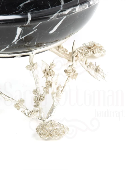 Sunumluk Açık Büfe Dekoratif Obje Aksesuar Güllü Kapaklı Mermer Desen Kase - 10