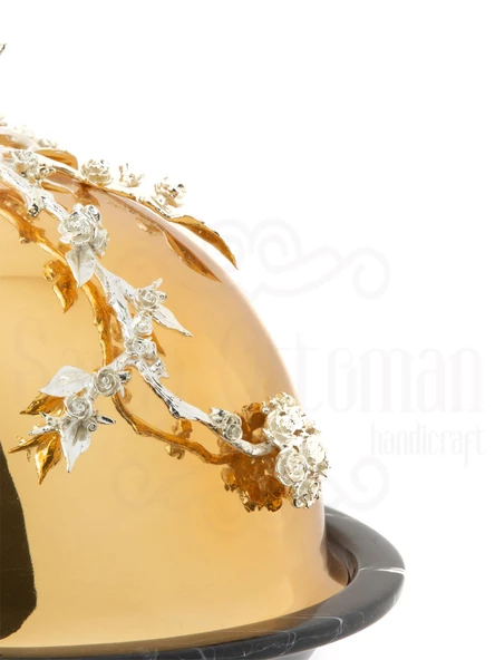 Sunumluk Açık Büfe Dekoratif Obje Aksesuar Güllü Kapaklı Mermer Desen Kase - 8