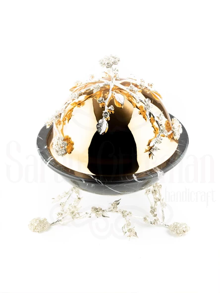 Sunumluk Açık Büfe Dekoratif Obje Aksesuar Güllü Kapaklı Mermer Desen Kase - 4