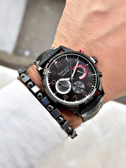 Ferrucci Function FCF.03318FK.05 Deri Kordon Erkek Kol Saati - Resim 2