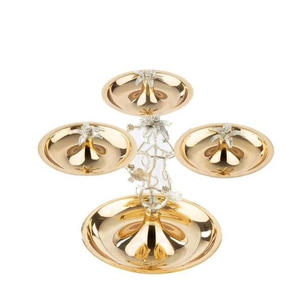 Şekerlik Çikolatalık Aksesuar Dekoratif Obje Güllü 4'lü 2 Katlı Çerezlik - 2