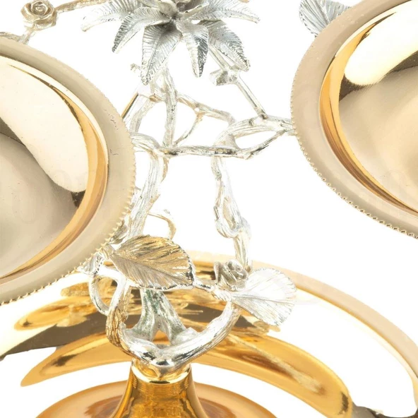 Şekerlik Çikolatalık Aksesuar Dekoratif Obje Güllü 4'lü 2 Katlı Çerezlik - 3