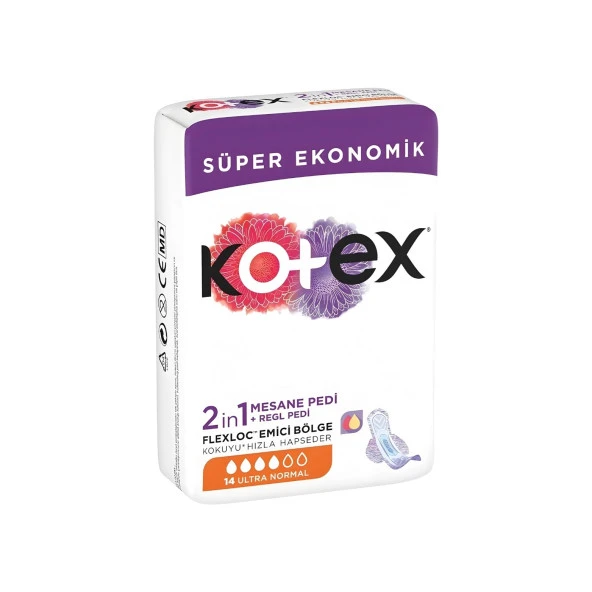 Kotex 2IN1 Regl-Mesane Ultra Normal 14'Lü Ped