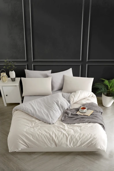 Tabu Home İpliği Boyalı Çift Taraflı Bej Çarşafı Lastikli Tek Kişilik Nevresim Takımı - 3