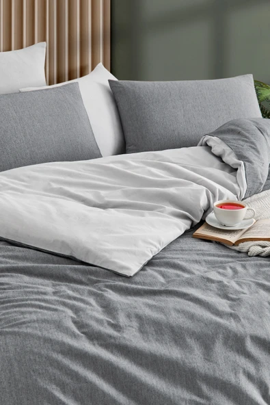 Tabu Home İpliği Boyalı Çift Taraflı Antrasit Tek Kişilik Nevresim Seti - 2