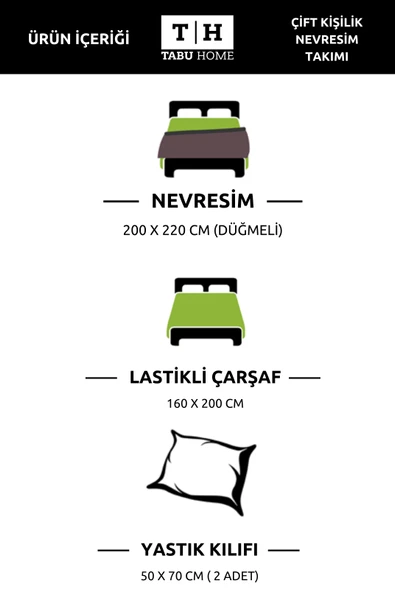 Tabu Home İpliği Boyalı Çift Taraflı Bej Çarşafı Lastikli Çift Kişilik Nevresim Takımı - 2