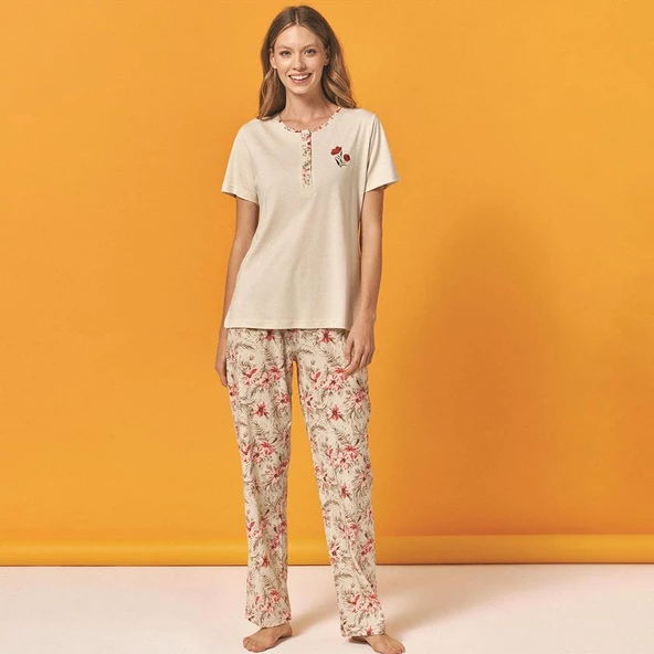 Over Sleep 130 Kadın Yazlık Kısa Kol Pijama Takım