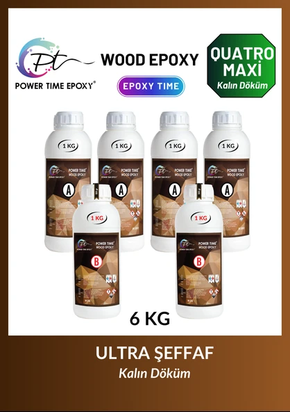 6 KG Wood Epoxy Quatro Maxi/ Kalın Döküm Ultra Şeffaf ve Parlak Epoksi Reçine Sehpa, Masa Için (yeni) ürün görseli 1