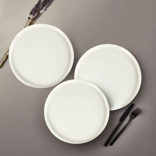 GÜRAL PORSELEN Bilbao 3 Parça  27 Cm Servis Tabağı  Gümüş Fıle