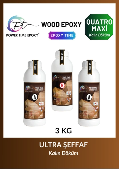 3 Kg Wood Epoxy Quatro Maxi/ Kalın Döküm Ultra Şeffaf ve Parlak Epoksi Reçine Sehpa, Masa Için (yeni) ürün görseli 1