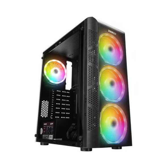 EVEREST CREST V5 4x12cm Mesh 600W TAMPERLİ CAMLI AUTO RGB FANLI ATX Mid-T GAMING KASA