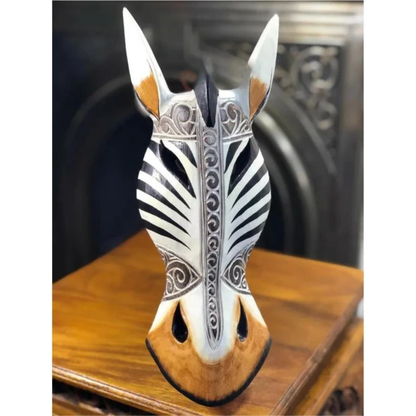 Ahşap Zebra Mask Dekoratif Duvar Dekoru 30 cm - Resim 2
