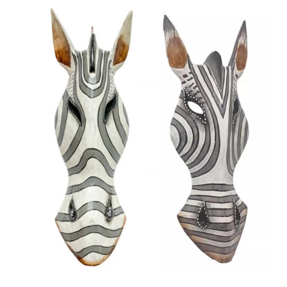 Ahşap Zebra Mask Dekoratif Duvar Dekoru 30 cm - Resim 3