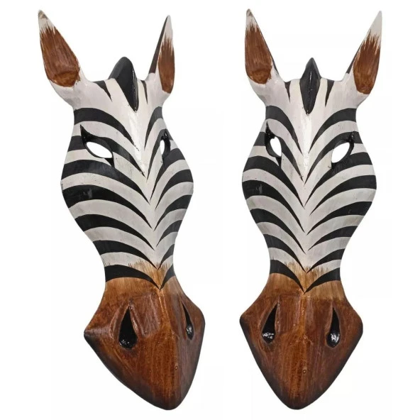 Ahşap Zebra Mask Dekoratif Duvar Dekoru 30 cm - Resim 4