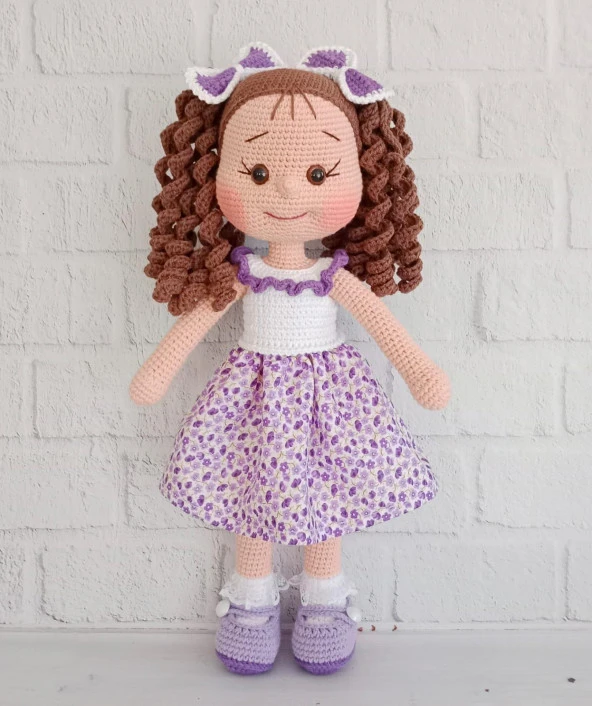 Menekşe Kıvırcık Saçlı Karnaval Bebek Amigurumi Organik Oyuncak - 1
