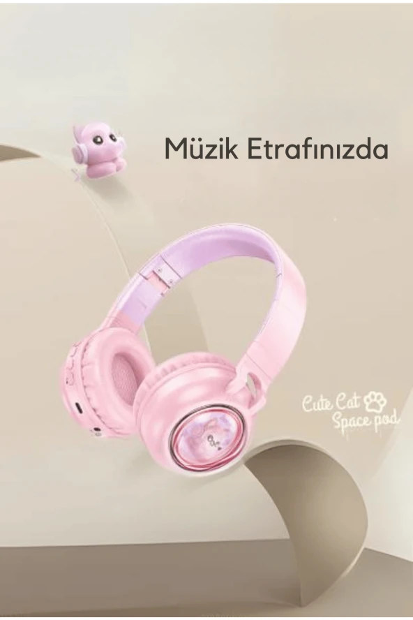 W550 Cute Fun BT RGB Kablosuz Kafaüstü Kulaklık - Resim 4