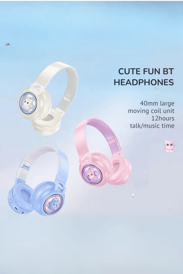 W550 Cute Fun BT RGB Kablosuz Kafaüstü Kulaklık - Resim 12