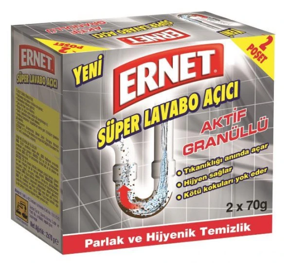 Ernet Süper Lavabo Açıcı Aktif Granüllü 2 x 70 Gr