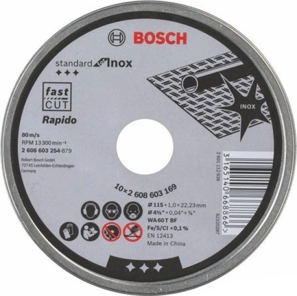 Bosch  - Standard Seri Inox (Paslanmaz Çelik) İçin Düz Kesme Diski (Taş) – Rapido - Wa 60 T Bf, 115