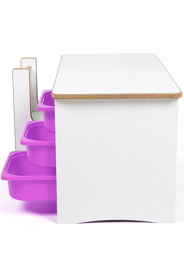 3 Çekmeceli Oyun, Aktivite, Etkinlik Masası, Beyaz-Lila, 18mm MDF - 4